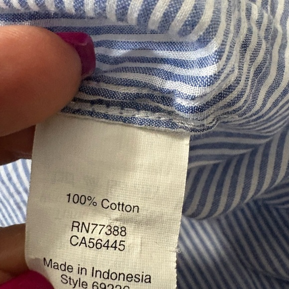 Woman’s J. Crew Lightweight Cotton Blue/White Striped Casual 3/4 Button Down. - Picture 9 of 14